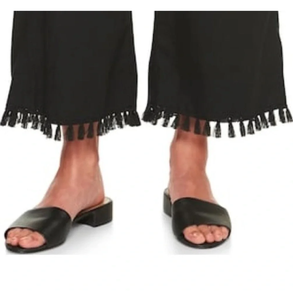 Banana Republic Black Cropped Linen Blend Tassle Hem Ankle Pants Size 4 Casual‎